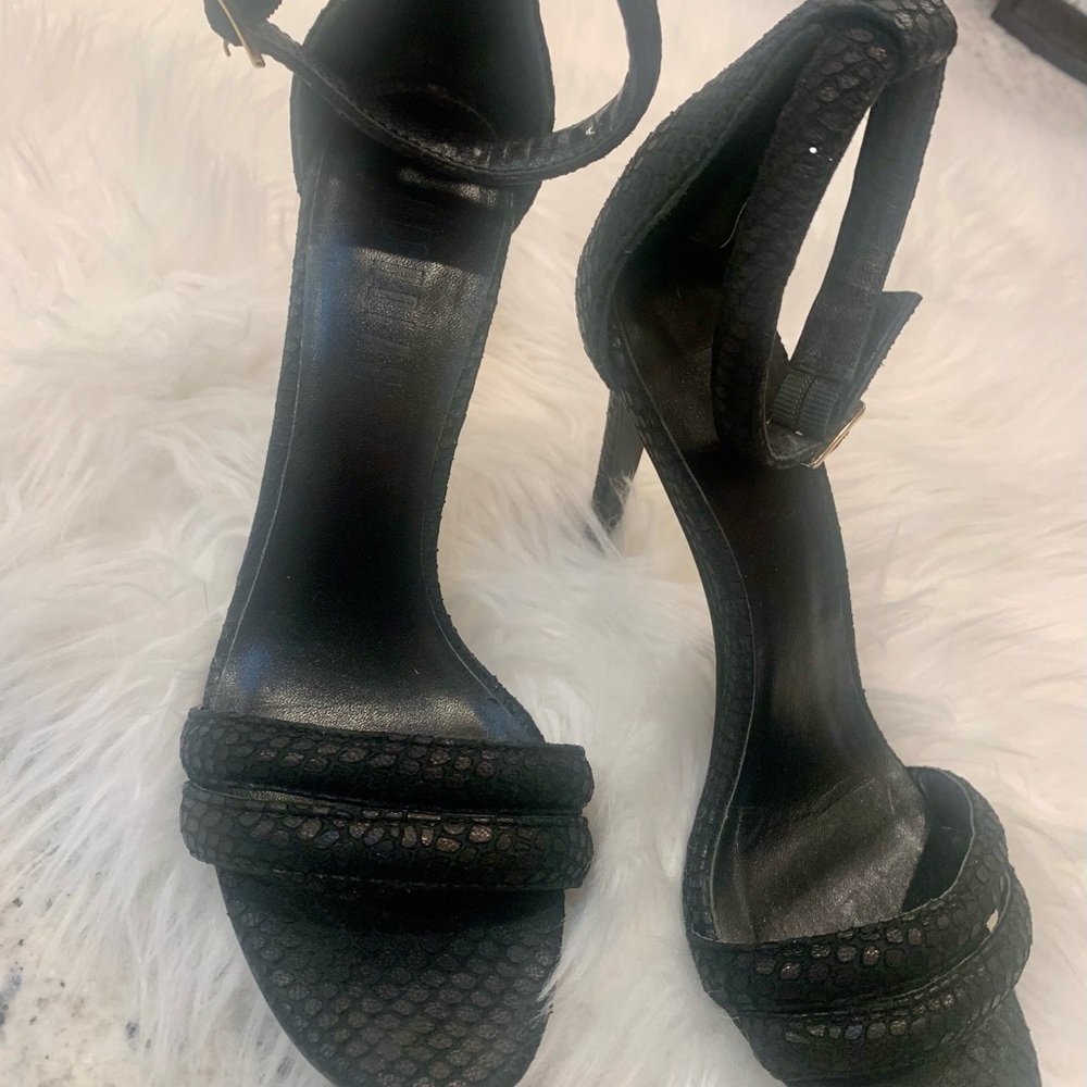 NICHOLAS Black Snakeskin Strappy Stiletto Sandals